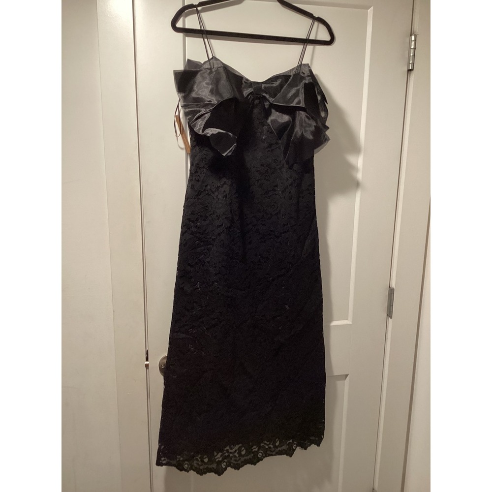 Few Moda O.P.T. Black Lace Bow Midi Dress T25WDRW17370 Size 2‎ NEW